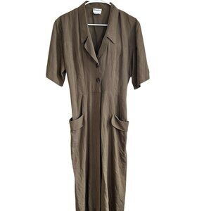 Vtg Newman Marcus Silk Shirt Dress Large Tan Women Old Money Minimalist Classic